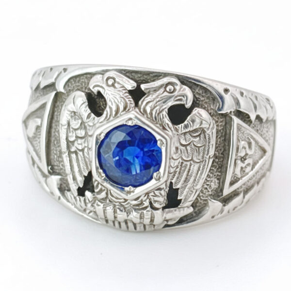 Scottish-Masonic-14ct-White-Gold-Dress-Ring-With-Sapphire-Level-32-1 14ct White Gold Masonic Level 32 Ring with Sapphire