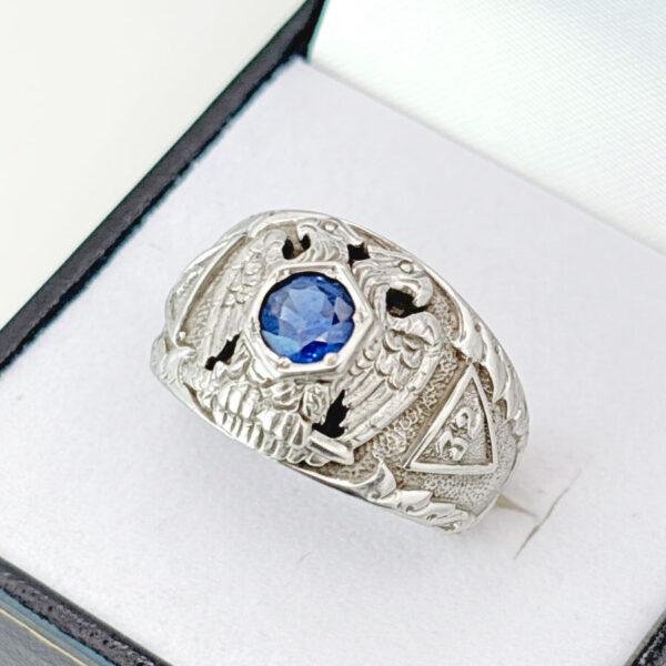 Scottish-Masonic-14ct-White-Gold-Dress-Ring-With-Sapphire-Level-32-2 14ct White Gold Masonic Level 32 Ring with Sapphire