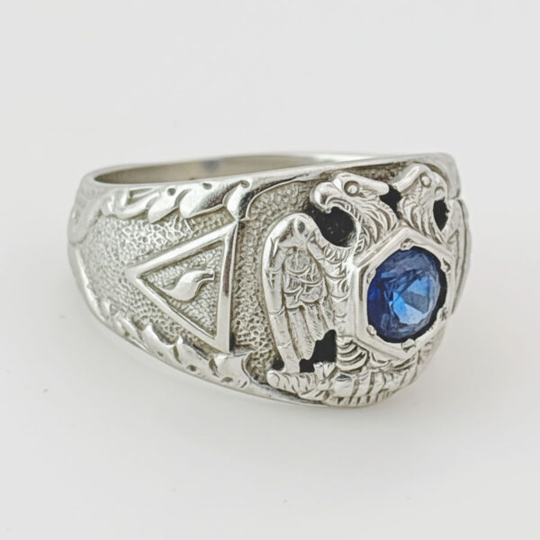 Scottish-Masonic-14ct-White-Gold-Dress-Ring-With-Sapphire-Level-32-3 14ct White Gold Masonic Level 32 Ring with Sapphire