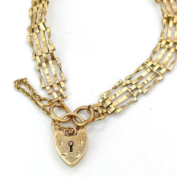 Victorian 9ct Rose Gold Gateleg Bracelet With Heart Lock
