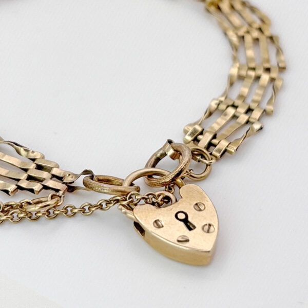 Victorian 9ct Rose Gold Gateleg Bracelet With Heart Lock
