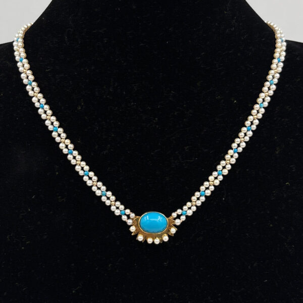 Victorian Seed Pearl and Turquoise Necklace C1880