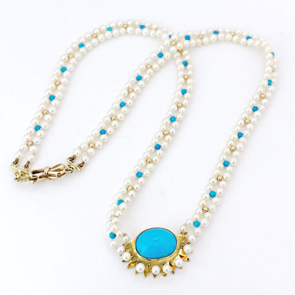Victorian Seed Pearl and Turquoise Necklace C1880