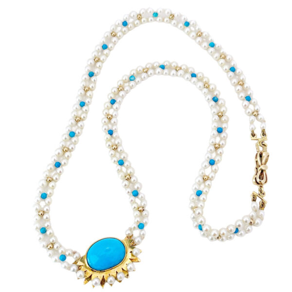 Victorian Seed Pearl and Turquoise Necklace C1880