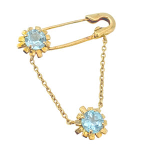 Zandra Rhodes Topaz Gem Set Safety Pin Brooch 9ct