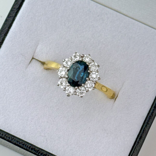 18ct Gold Sapphire And Diamond Halo Ring