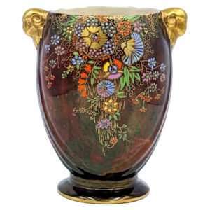 Crown Devon Lustreware Floral Enamel Scene Art Deco Vase 
