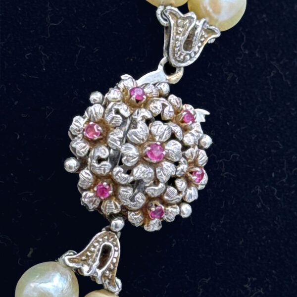 Cultured-Double-Strand-Pearl-Necklace-18ct-Gold-Ruby-Set-Clasp-5 Cultured Double Strand Pearl Necklace 18ct Gold Ruby Set Clasp