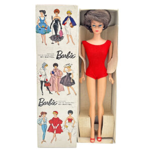 Mattel Vintage 1961 Brunette Bubble Cut  Barbie Boxed Stand Red Swimsuit 850