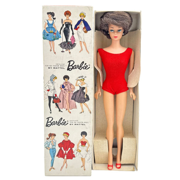 Mattel Vintage 1961 Brunette Bubble Cut  Barbie Boxed Stand Red Swimsuit 850