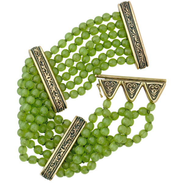 Nephrite-Spinach-Jade-Bead-Bracelet-With-9ct-Gold-Spacers-and-Clasp-01 Nephrite Spinach Jade Bead Bracelet With 9ct Gold Spacers and Clasp