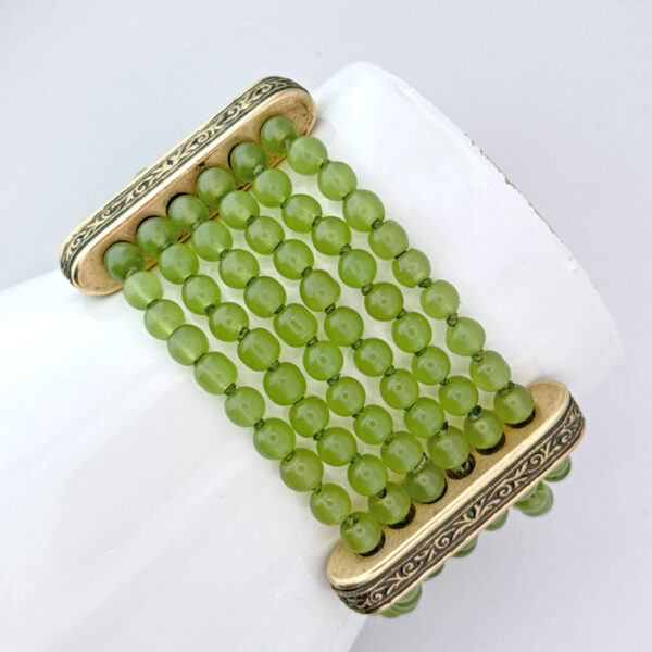 Nephrite-Spinach-Jade-Bead-Bracelet-With-9ct-Gold-Spacers-and-Clasp-03 Nephrite Spinach Jade Bead Bracelet With 9ct Gold Spacers and Clasp