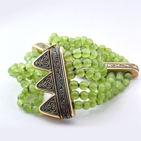 Nephrite-Spinach-Jade-Bead-Bracelet-With-9ct-Gold-Spacers-and-Clasp-04 Nephrite Spinach Jade Bead Bracelet With 9ct Gold Spacers and Clasp