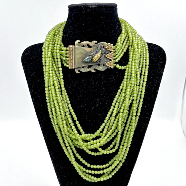 Nephrite-Spinach-Jade-Bead-Bracelet-With-9ct-Gold-Spacers-and-Clasp-1 Nephrite Spinach Jade Bead Opera Length Necklace With 9ct Gold Mounts