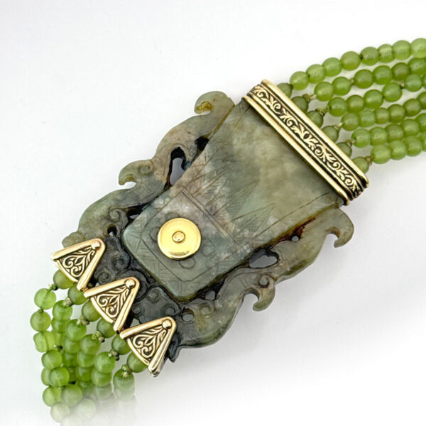Nephrite-Spinach-Jade-Bead-Bracelet-With-9ct-Gold-Spacers-and-Clasp-3 Nephrite Spinach Jade Bead Opera Length Necklace With 9ct Gold Mounts