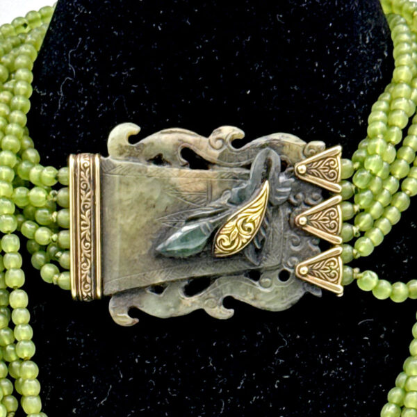 Nephrite-Spinach-Jade-Bead-Bracelet-With-9ct-Gold-Spacers-and-Clasp-5 Nephrite Spinach Jade Bead Opera Length Necklace With 9ct Gold Mounts