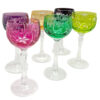 Set of Six Multi Coloured Bohemian Crystal Wine Glasses