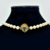 Single Strand Cultured Pearl Necklace 9ct Gold Clasp Set Green Tourmaline