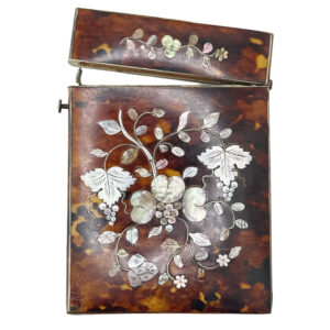 Victorian-Tortoise-Shell-With-Mother-Of-Pearl-Inlay-Calling-Card-Case-C1870 Victorian Tortoise Shell With Mother Of Pearl Inlay Calling Card Case C1870