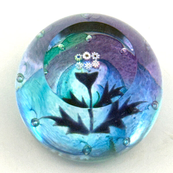 Caithness Scotland Thistle and Floral  Glass Paperweight