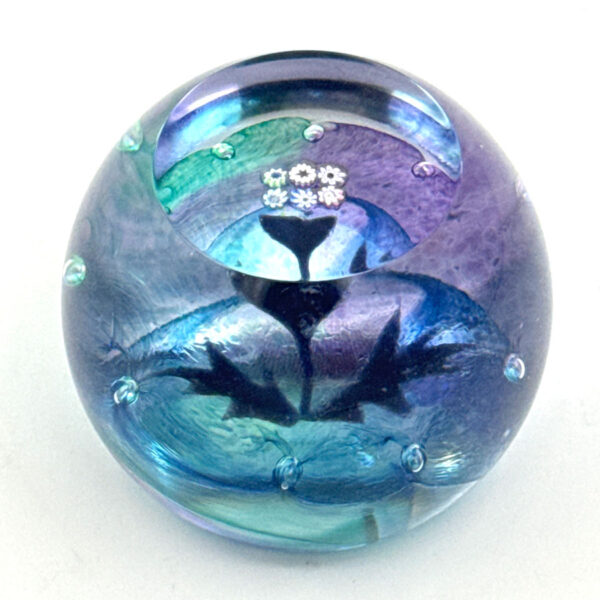 Caithness Scotland Thistle and Floral  Glass Paperweight