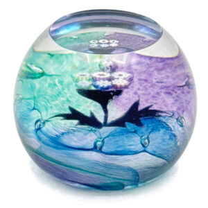 Caithness Scotland Thistle and Floral  Glass Paperweight