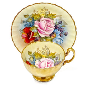 Aynsley Cabbage Rose J A Bailey Cabinet Tea Duo