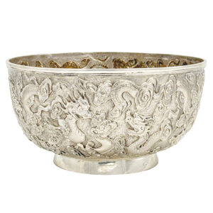 Chinese Silver Rose Bowl Presented 1896 Wo Shing
