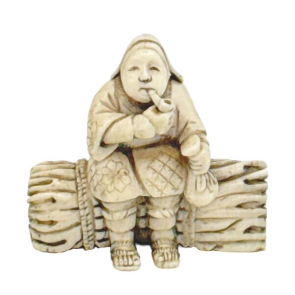 Japanese Netsuke Man With Pipe Signed 19th