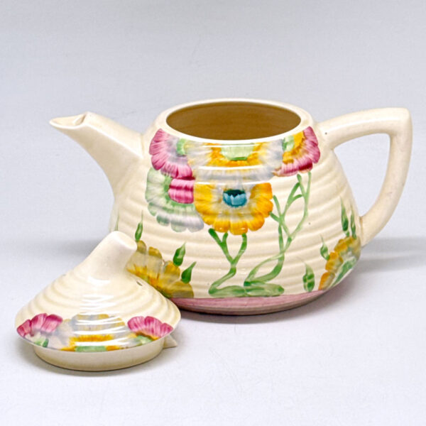 Clarice Cliff Newport Pottery Pink Pearls Lynton Ribbed Tea Pot