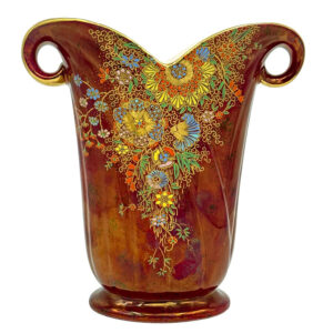 Crown Devon Lustreware Vase Floral Enamel Decoration