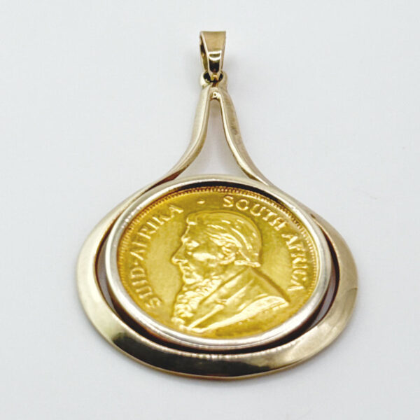 9ct Gold Framed 22ct Kruger Quarter Pond 1980 Pendant
