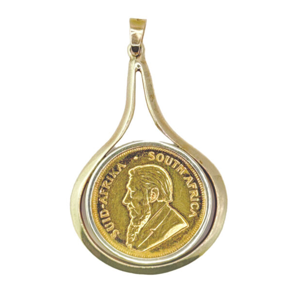 9ct Gold Framed 22ct Kruger Quarter Pond 1980 Pendant