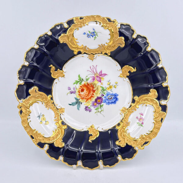 Meissen Hand Painted Spring Floral Bouquet Gilded Bowl 20th