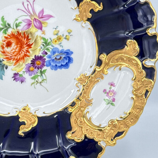 Meissen Hand Painted Spring Floral Bouquet Gilded Bowl 20th