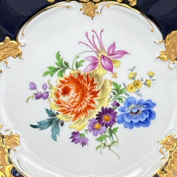 Meissen Hand Painted Spring Floral Bouquet Gilded Bowl 20th
