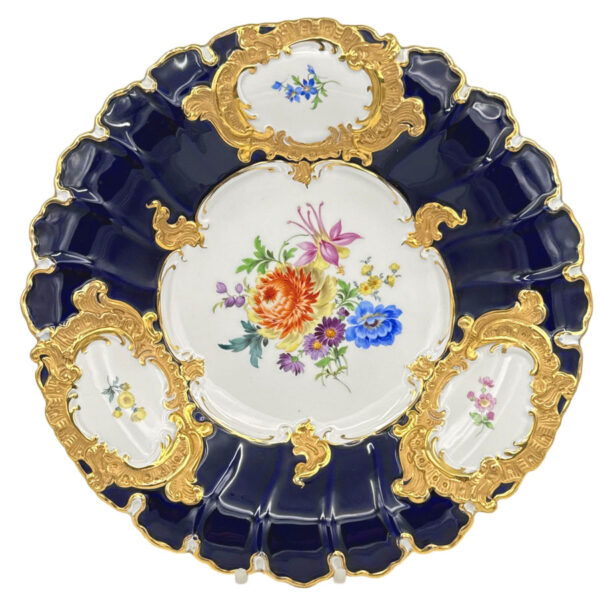 Meissen Hand Painted Spring Floral Bouquet Gilded Bowl 20th