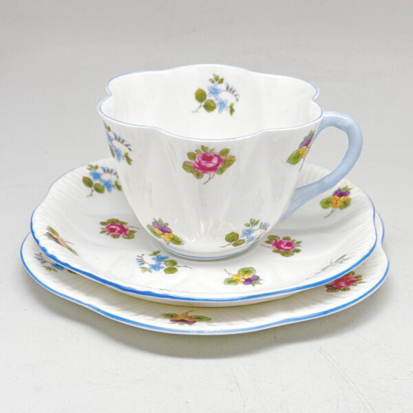 Shelley-Rosebud-Dainty-Shape-Tea-Trio-Blue-Trim-1 Shelley Rosebud Dainty Shape Tea Trio Blue Trim
