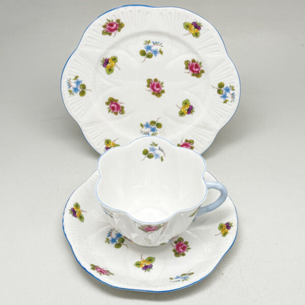 Shelley-Rosebud-Dainty-Shape-Tea-Trio-Blue-Trim-2 Shelley Rosebud Dainty Shape Tea Trio Blue Trim
