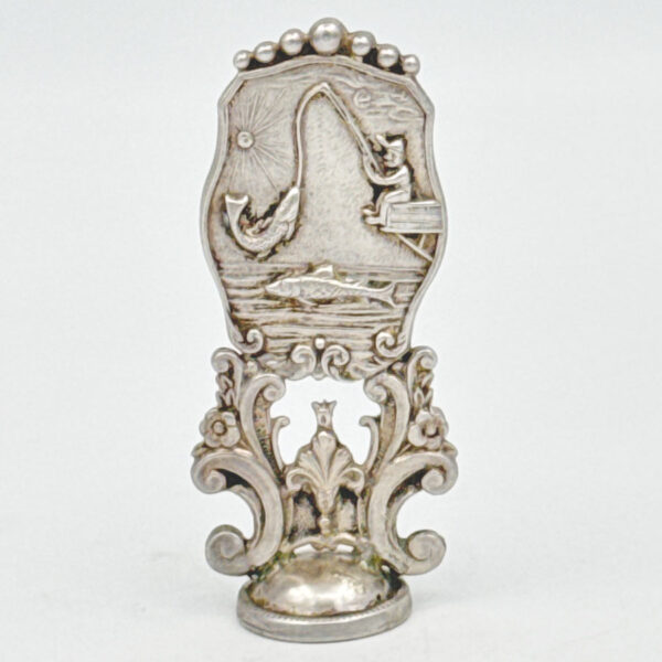 Silver Wax Seal With Man On Pier Fishing 20th