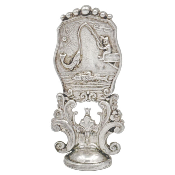 Silver Wax Seal With Man On Pier Fishing 20th