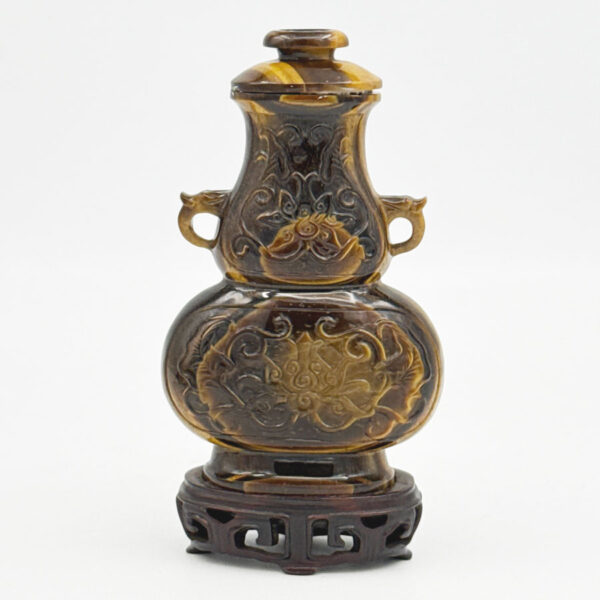 Tigers Eye  Chinese Carved Double Gourd  Snuff Bottle 20th