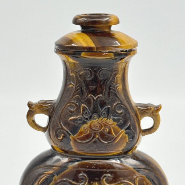 Tigers Eye  Chinese Carved Double Gourd  Snuff Bottle 20th