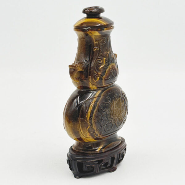 Tigers Eye  Chinese Carved Double Gourd  Snuff Bottle 20th