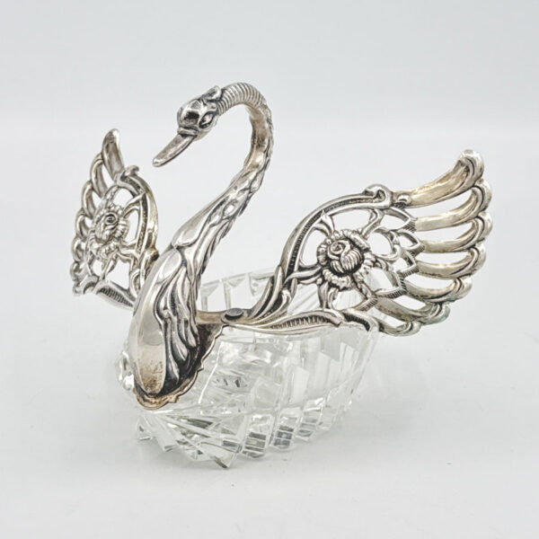 Antique 835 Silver And Cut Glass Medium Salt Swan