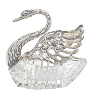 Antique-835-Silver-And-Cut-Glass-Medium-Salt-Swan Antique 835 Silver And Cut Glass Medium Salt Swan