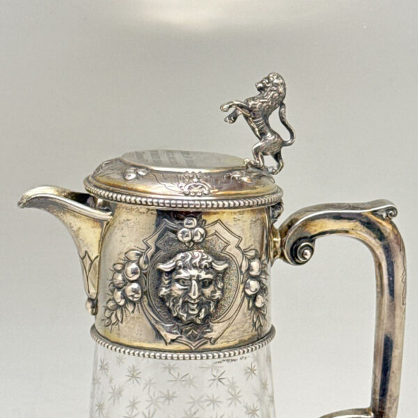 Hallmarked Silver London 1874 Claret Jug Star Etched Glass