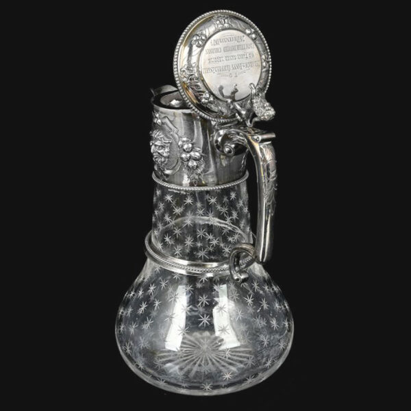Hallmarked Silver London 1874 Claret Jug Star Etched Glass
