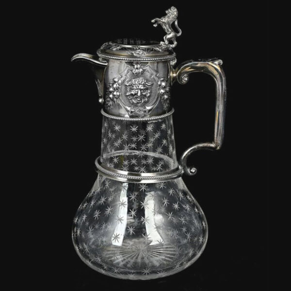 Hallmarked Silver London 1874 Claret Jug Star Etched Glass
