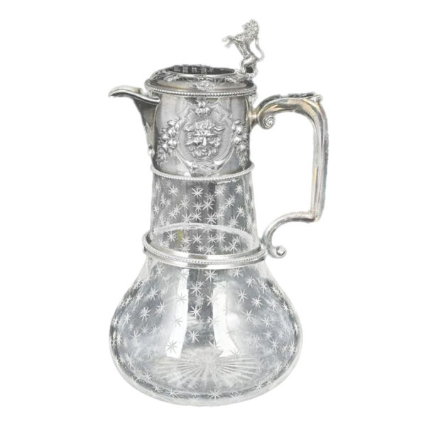 Hallmarked Silver London 1874 Claret Jug Star Etched Glass